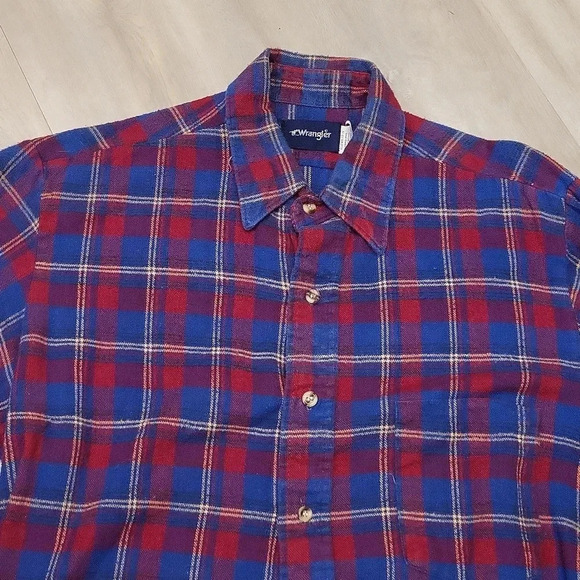 Wrangler Mens Medium Vintage Blue Red Plaid Cotton Collared Button Up Casual - Picture 3 of 7
